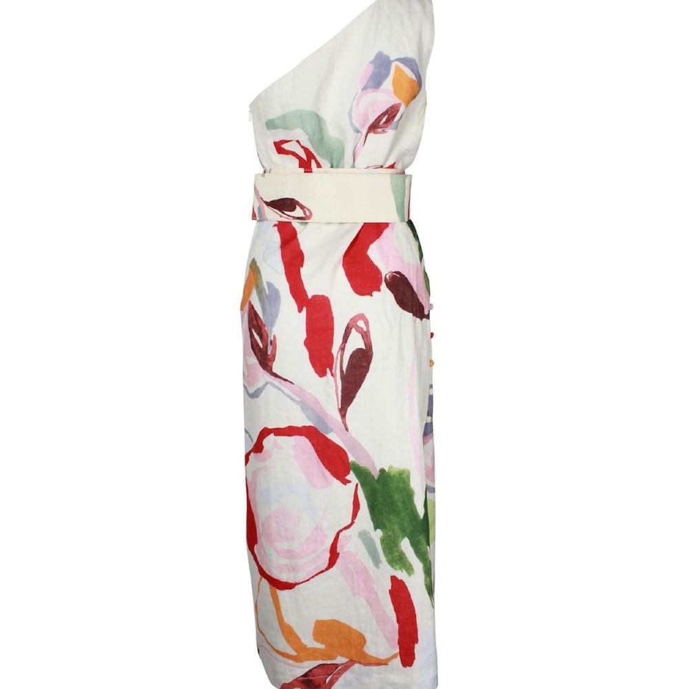 Cult Gaia One Shoulder Linen Multicolor Dress
